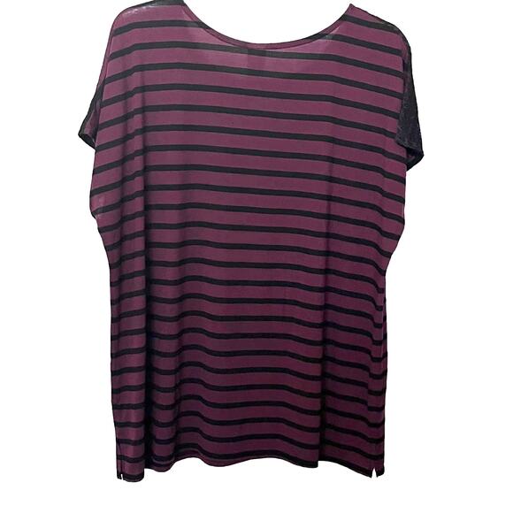 FADED GLORY CAP SLV PULL-OVER TOP, WOMENS, 4X(26W-28W), PURPLE & BLACK STRIPES - Picture 4 of 11